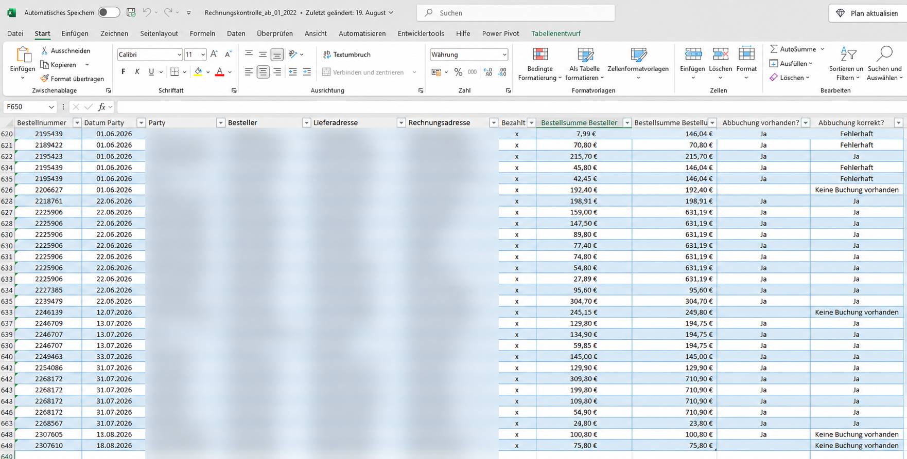 Excel-Liste vorher